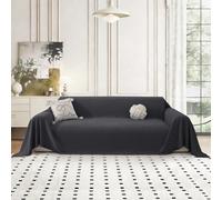 MAXIJIN Chenille Couch Cover for 2 3 4 Seater, Washable L-Shaped Corner Sofa Cover, All-Season Sofa Covers for Dogs, Pet Throw Blankets with Tassel Couch Protector Covers (Dark Grey, 180 * 380 cm)