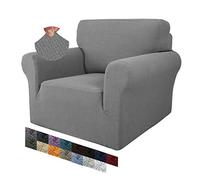 MAXIJIN Creative Jacquard Chair Covers for Living Room, Super Stretch Non Slip Chair Slipcover with Arms Dogs Pet Friendly 1-Piece Elastic Sofa Couch Protector Armchair Cover (1 Seater, Light Grey)