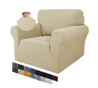 MAXIJIN Creative Jacquard Chair Covers for Living Room, Super Stretch Non Slip Chair Slipcover with Arms Dogs Pet Friendly 1-Piece Elastic Sofa Couch Protector Armchair Cover (1 Seater, Light Beige)