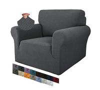 MAXIJIN Creative Jacquard Chair Covers for Living Room, Super Stretch Non Slip Chair Slipcover with Arms Dogs Pet Friendly 1-Piece Elastic Sofa Couch Protector Armchair Cover (1 Seater, Dark Grey)