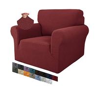 MAXIJIN Creative Jacquard Chair Covers for Living Room, Super Stretch Non Slip Chair Slipcover with Arms Dogs Pet Friendly 1-Piece Elastic Sofa Couch Protector Armchair Cover (1 Seater, Wine Red)