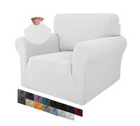 MAXIJIN Creative Jacquard Chair Covers for Living Room, Super Stretch Non Slip Chair Slipcover with Arms Dogs Pet Friendly 1-Piece Elastic Sofa Couch Protector Armchair Cover (1 Seater, White)