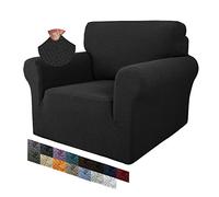 MAXIJIN Creative Jacquard Chair Covers for Living Room, Super Stretch Non Slip Chair Slipcover with Arms Dogs Pet Friendly 1-Piece Elastic Sofa Couch Protector Armchair Cover (1 Seater, Black)