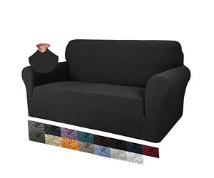 MAXIJIN Creative Jacquard Couch Covers for 2 Seater, Super Stretch Non Slip Love Seat Sofa Cover for Dogs Pet Friendly Elastic Furniture Protector Loveseat Slipcovers (2 Seater, Black)