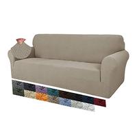 MAXIJIN Creative Jacquard Extra Large Couch Covers for 3 or 4 Seater, Super Stretch Non Slip Sofa Cover for Dogs Pet Friendly Sofa Slipcover Furniture Protector (4 Seater, Khaki)