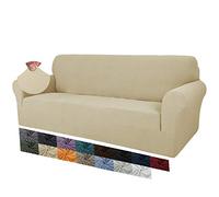 MAXIJIN Creative Jacquard Extra Large Couch Covers for 3 or 4 Seater, Super Stretch Non Slip Sofa Cover for Dogs Pet Friendly Sofa Slipcover Furniture Protector (4 Seater, Light Beige)