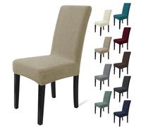 MAXIJIN Elastic Chair Cover With Back Set of 2, Kitchen Chair Covers, Universal Cat Anti-Scratch Chair Slipcovers for Dining Room (Khaki, Pack of 2)