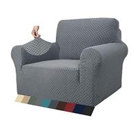 MAXIJIN Newest Jacquard Chair Covers for Living Room, Super Stretch Non Slip Chair Slipcover with Arms Dogs Pet Friendly 1-Piece Elastic Sofa Couch Protector Armchair Cover (1 Seater, Light Grey)