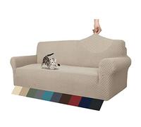 MAXIJIN Newest Jacquard Extra Large Sofa Covers for 3 or 4 Seater, Super Stretch Non Slip Couch Cover for Dogs Pet Friendly Sofa Slipcover Furniture Protector (4 Seater, Khaki)