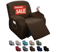 MAXIJIN Newest Recliner Slipcovers for Living Room 4 Pieces Stretch Jacquard Recliner Chair Cover Soft Fitted Recliner Protector with Elastic Bottom for Kids, Pets (Recliner, Dark Coffee)