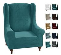 MAXIJIN Stretch Velvet Wingback Chair Slipcover 1-Piece Soft Stylish Plush Slipcovers for Wingback Chairs Thick Rich Velvet Wing Chair Cover with Elastic Bottom (Wing Chair, Peacock Blue)