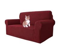 MAXIJIN Super Stretch Couch Cover for 2 Seater Couch, 1-Piece Universal Love Seat Covers Jacquard Spandex Sofa Protector Dogs Pet Friendly Fitted Loveseat Slipcover (2 Seater, Wine Red)
