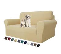 MAXIJIN Super Stretch Couch Cover for 3 Cushion Couch, 1-Piece Universal Sofa Covers Living Room Jacquard Spandex Furniture Protector Dogs Pet Friendly Fitted (Loveseat, Beige)