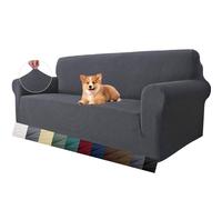 MAXIJIN Super Stretch Couch Cover for 3 Cushion Couch, 1-Piece Universal Sofa Covers Living Room Jacquard Spandex Furniture Protector Dogs Pet Friendly Fitted (Large, Gray)