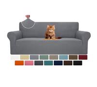 MAXIJIN Super Stretch Couch Cover for 3 Cushion Couch, 1-Piece Universal Sofa Covers Living Room Jacquard Spandex Furniture Protector Dogs Pet Friendly Fitted (Large, Light Gray)