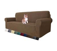 MAXIJIN Super Stretch Couch Cover for 3 Seater Couch, 1-Piece Universal Sofa Covers Living Room Jacquard Spandex Furniture Protector Dogs Pet Friendly Fitted Couch Slipcover (3 Seater, Brown)