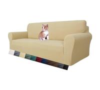 MAXIJIN Super Stretch Couch Cover for 3 Seater Couch, 1-Piece Universal Sofa Covers Living Room Jacquard Spandex Furniture Protector Dogs Pet Friendly Fitted Couch Slipcover (3 Seater, Beige)