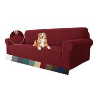 MAXIJIN Super Stretch Couch Cover for 4 Seater Couch, Extra Large Universal Sofa Covers Jacquard Spandex Pet Dog Furniture Protector Fitted Couch Slipcover (4 Seater, Wine Red)