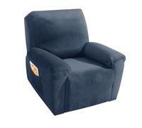 MAXIJIN Velvet 4 piece Recliner Cover Stretch Plush Soft Cover for Recliner Chair Thick Soft Recliner Chair Slipcover Separate Chair Cover for Recliner with Side Pocket (Recliner, Navy Blue)