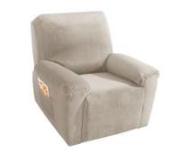 MAXIJIN Velvet 4 Piece Recliner Cover Stretch Plush Soft Recliner Chair Covers Thick Soft Reclining Chair Slipcovers Furniture Protector with Side Pocket for Kids, Pets (Khaki)