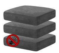 MAXIJIN Velvet Stretch Cushion Covers Fitted Couch Cushion Slipcovers Sofa Seat Cushion Covers for Individual Cushions with Elastic Bottom (3 Piece Sofa Cushion Covers, Gray)