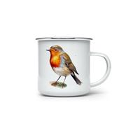 MAXIKIWI - Durable Enamel Coffee or Tea Camping Mug for Indoor Outdoor Use - American Robin Bird - 350ml