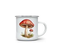 MAXIKIWI - Durable Enamel Coffee or Tea Camping Mug for Indoor Outdoor Use - Aquarelle Pastel Mushroom - 350ml