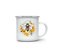 MAXIKIWI - Durable Enamel Coffee or Tea Camping Mug for Indoor Outdoor Use - Bee Honeycombs Watercolor - 350ml