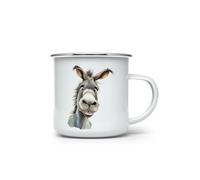 MAXIKIWI - Durable Enamel Coffee or Tea Camping Mug for Indoor Outdoor Use - Cute Funny Donkey - 350ml
