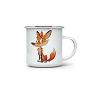 MAXIKIWI - Durable Enamel Coffee or Tea Camping Mug for Indoor Outdoor Use - Cute Funny Fox - 350ml