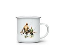 MAXIKIWI - Durable Enamel Coffee or Tea Camping Mug for Indoor Outdoor Use - Father Son Fishing Watercolor - 350ml