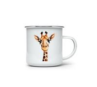 MAXIKIWI - Durable Enamel Coffee or Tea Camping Mug for Indoor Outdoor Use - Funny Giraffe - 350ml