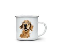 MAXIKIWI - Durable Enamel Coffee or Tea Camping Mug for Indoor Outdoor Use - Funny Golden Retriever - 350ml