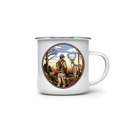 MAXIKIWI - Durable Enamel Coffee or Tea Camping Mug for Indoor Outdoor Use - Hunting Dad Watercolor - 350ml