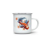 MAXIKIWI - Durable Enamel Coffee or Tea Camping Mug for Indoor Outdoor Use - Japanese Koi Fish - 350ml