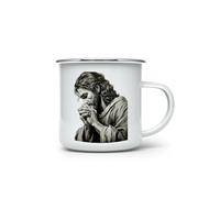 MAXIKIWI - Durable Enamel Coffee or Tea Camping Mug for Indoor Outdoor Use - Jesus Lion - 350ml