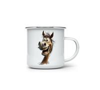 MAXIKIWI - Durable Enamel Coffee or Tea Camping Mug for Indoor Outdoor Use - Laughing Horses - 350ml