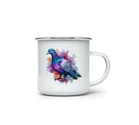 MAXIKIWI - Durable Enamel Coffee or Tea Camping Mug for Indoor Outdoor Use - Pigeon Watercolor - 350ml