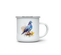MAXIKIWI - Durable Enamel Coffee or Tea Camping Mug for Indoor Outdoor Use - Pigeon Watercolor - 350ml