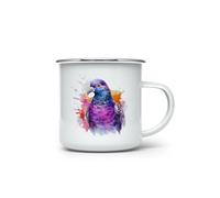MAXIKIWI - Durable Enamel Coffee or Tea Camping Mug for Indoor Outdoor Use - Pigeon Watercolor - 350ml