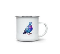 MAXIKIWI - Durable Enamel Coffee or Tea Camping Mug for Indoor Outdoor Use - Pigeon Watercolor - 350ml