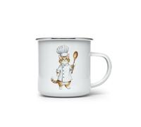 MAXIKIWI - Durable Enamel Coffee or Tea Camping Mug for Indoor Outdoor Use - Quirky Cats - 350ml