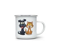 MAXIKIWI - Durable Enamel Coffee or Tea Camping Mug for Indoor Outdoor Use - Quirky Dogs Cats - 350ml