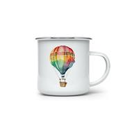MAXIKIWI - Durable Enamel Coffee or Tea Camping Mug for Indoor Outdoor Use - Retro Hot Air Balloon Watercolor - 350ml