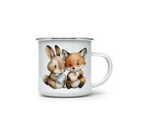 MAXIKIWI - Durable Enamel Coffee or Tea Camping Mug for Indoor Outdoor Use - Whimsical Bunny Fox Valentine - 350ml