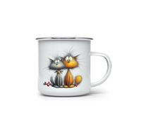 MAXIKIWI - Durable Enamel Coffee or Tea Camping Mug for Indoor Outdoor Use - Whimsical Cats - 350ml