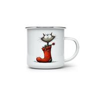 MAXIKIWI - Durable Enamel Coffee or Tea Camping Mug for Indoor Outdoor Use - Whimsical Cats - 350ml