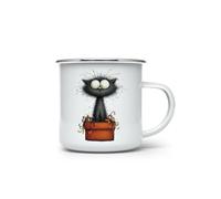 MAXIKIWI - Durable Enamel Coffee or Tea Camping Mug for Indoor Outdoor Use - Whimsical Christmas Black Cats - 350ml