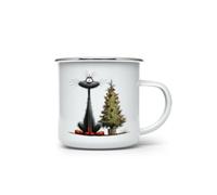 MAXIKIWI - Durable Enamel Coffee or Tea Camping Mug for Indoor Outdoor Use - Whimsical Christmas Black Cats - 350ml