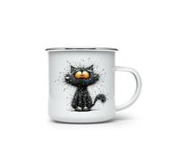 MAXIKIWI - Durable Enamel Coffee or Tea Camping Mug for Indoor Outdoor Use - Whimsical Christmas Black Cats - 350ml